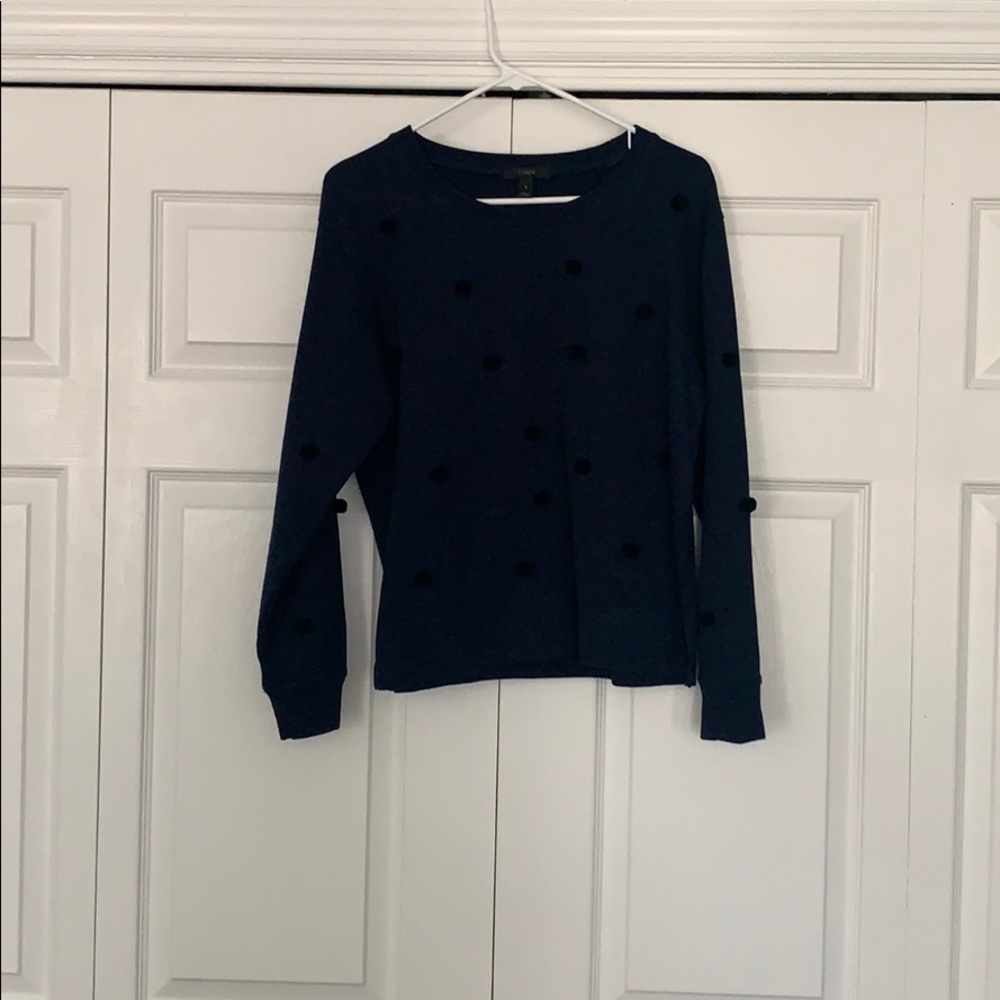J Crew navy with black Pom Pom sweat shirt